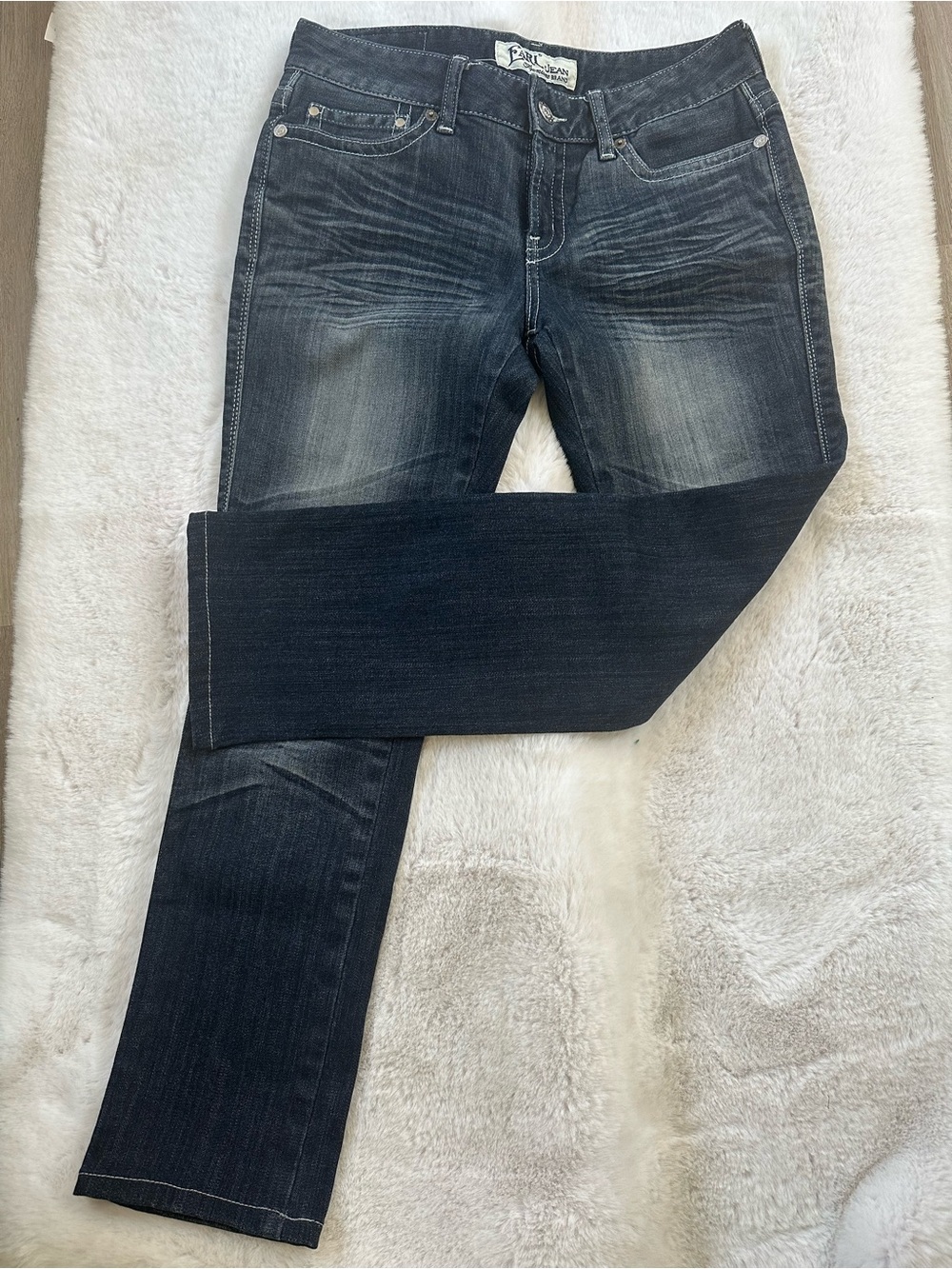 Y2K Earl Jeans Slim Straight Dark Blue Denim with Fading